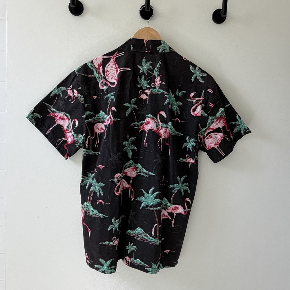 Paradise Found Hawaiian‎ Shirt med Pink Flamingo AOP Made in Hawaii Magnum PI - Picture 5 of 5